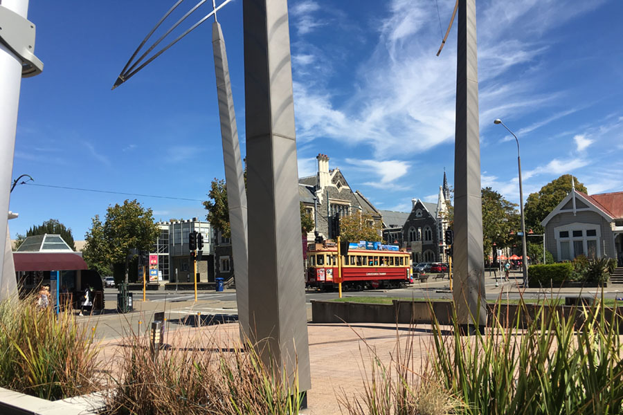 A Christchuch Tram heading towards the Botanical Gardens