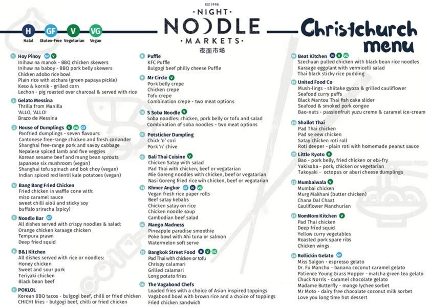 Noodle Night Market Menu