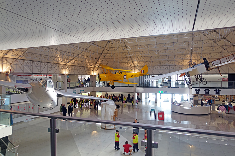 Visitors in the lobby at the Air Force Museum of New Zealand Christchurch