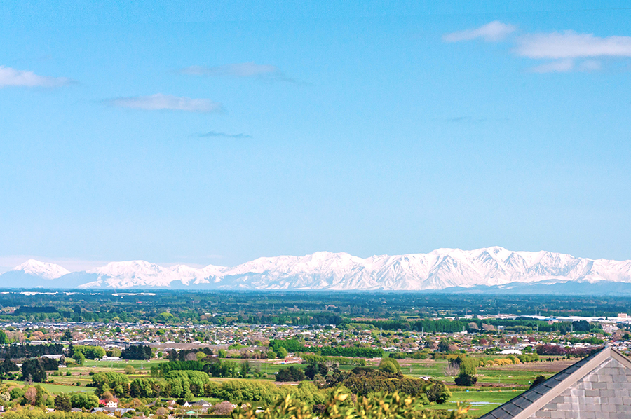 Looking west from our balcony across the Southern Alps